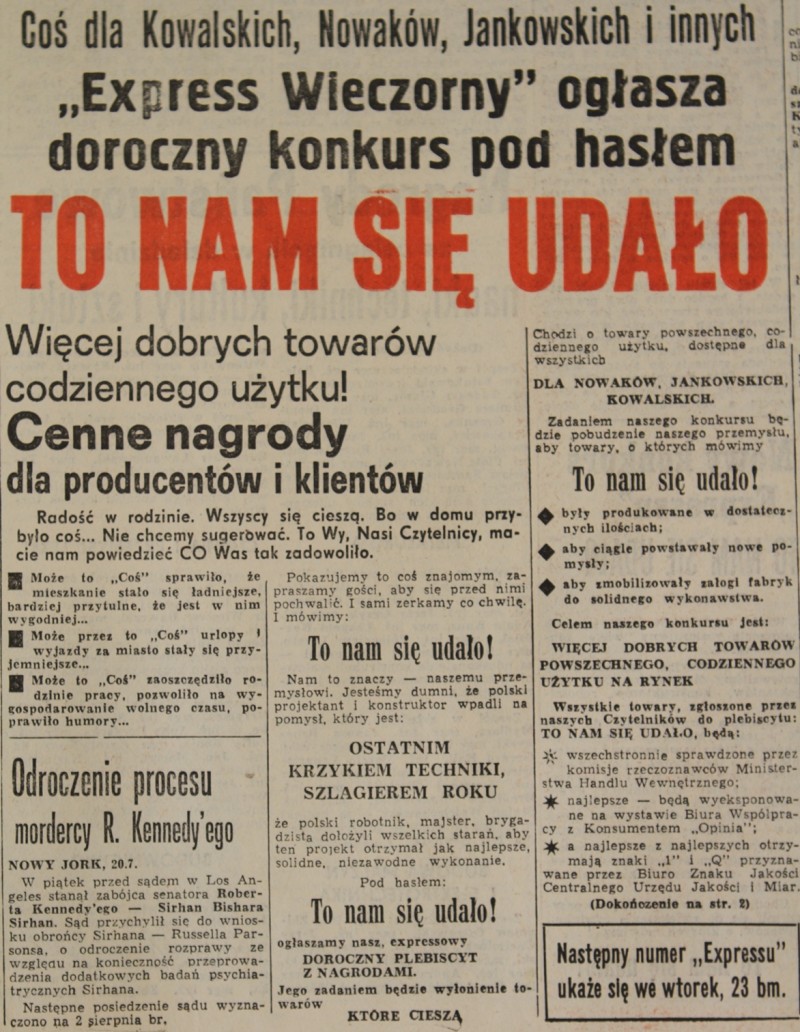 Express Wieczorny, 20-22 lipca 1968 r.